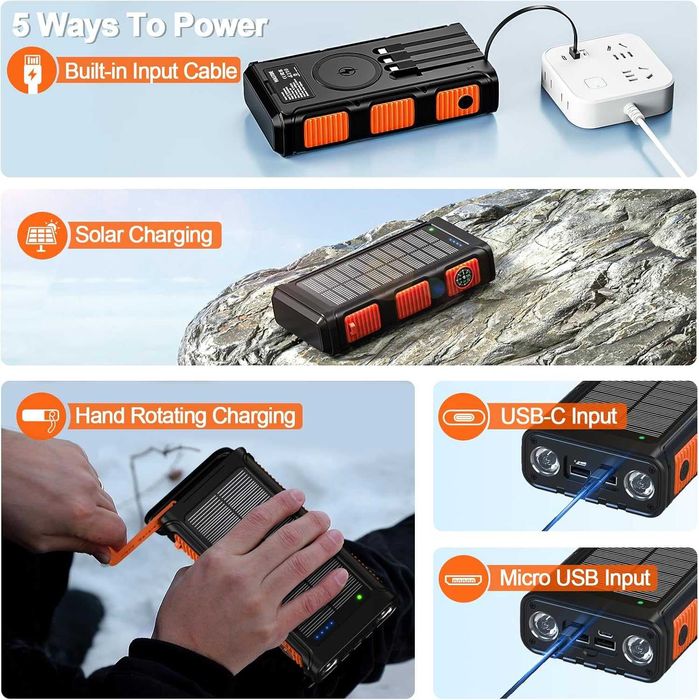 Powerbank solnarny 26800 mAh z 4 kablami WASTDE 7w1
