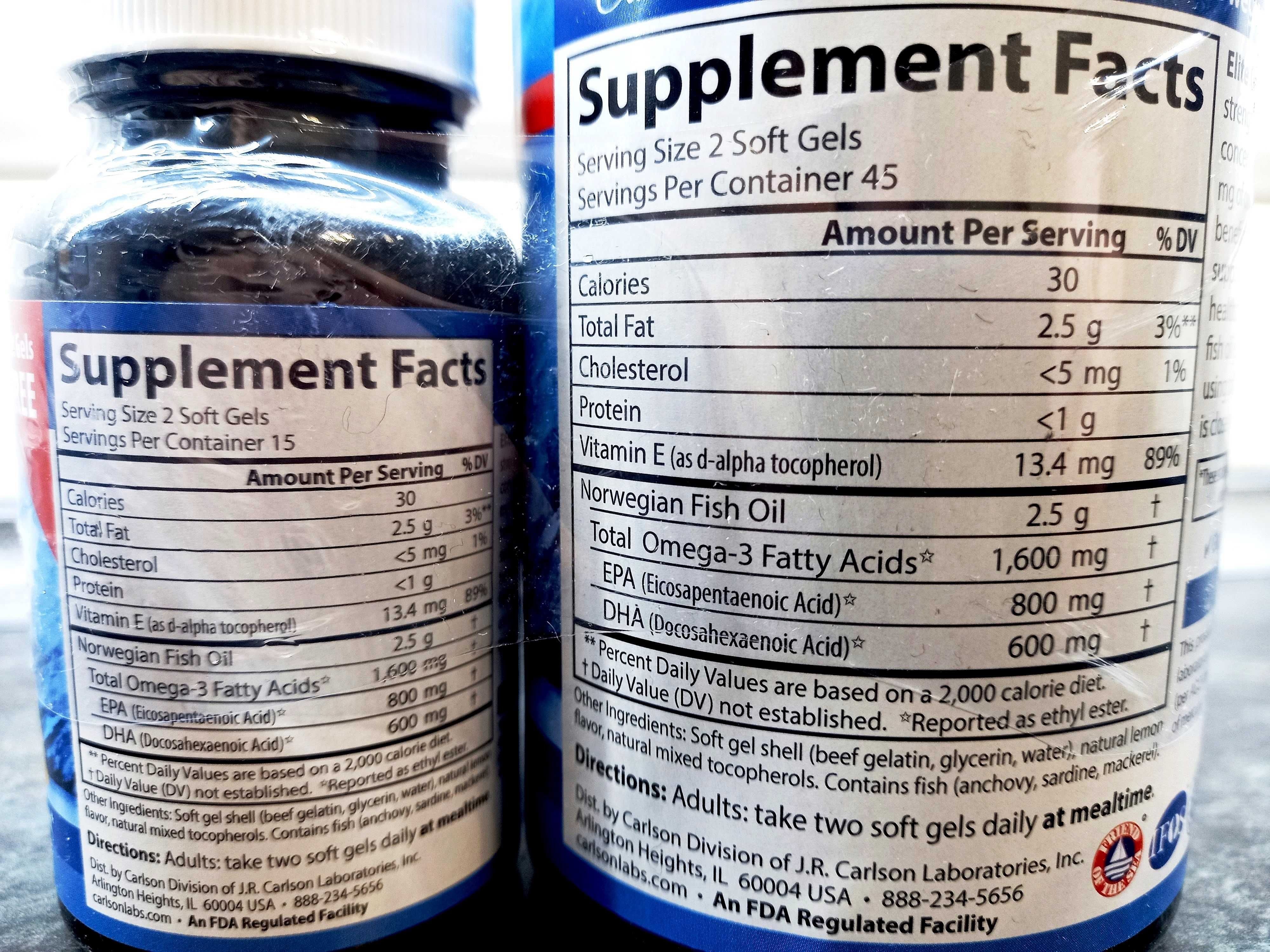 Carlson Labs, Elite Omega-3 1600 мг (120 капс.), рыбий жир, омега-3