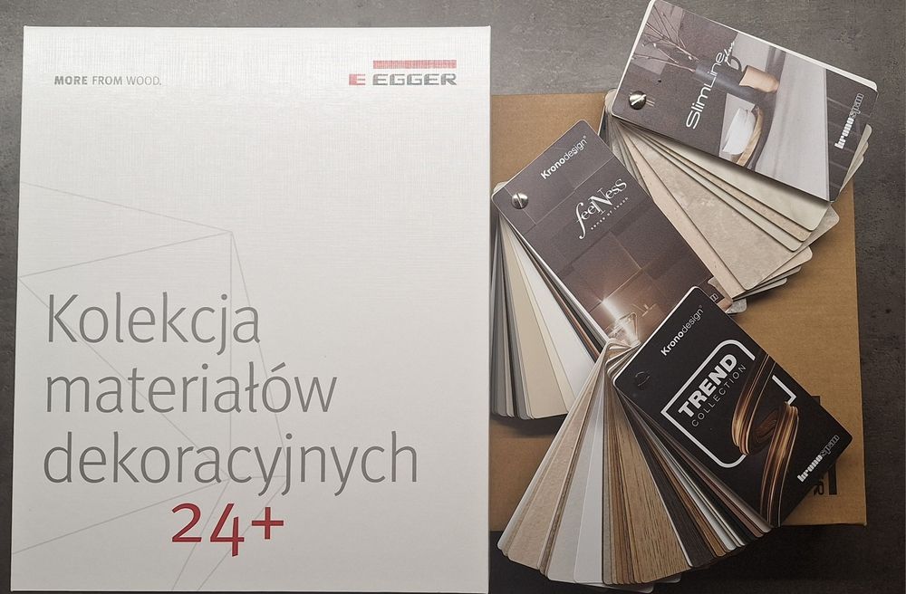 Komplet najnowszych próbników EGGER24+ oraz trzech wzorników KRONOSPAN
