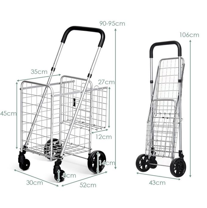 Wózek na zakupy Costway srebrny idealny na prezent