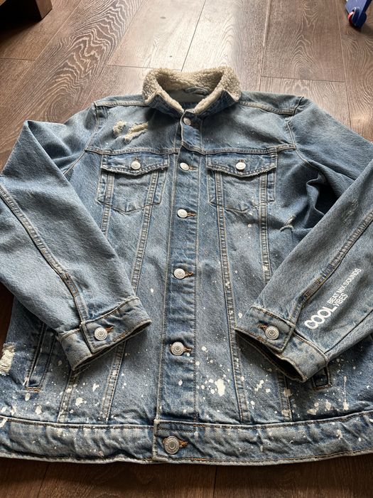 Zara kurtka jeansowa bejsbolówka rozpinana niebieska z nadrukiem