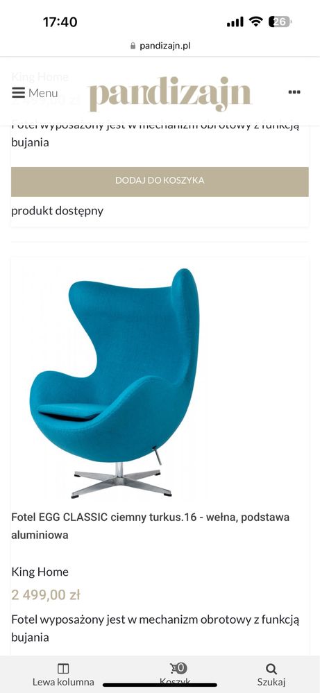 Fotel obrotowy Egg Classic designerski jajo wełna