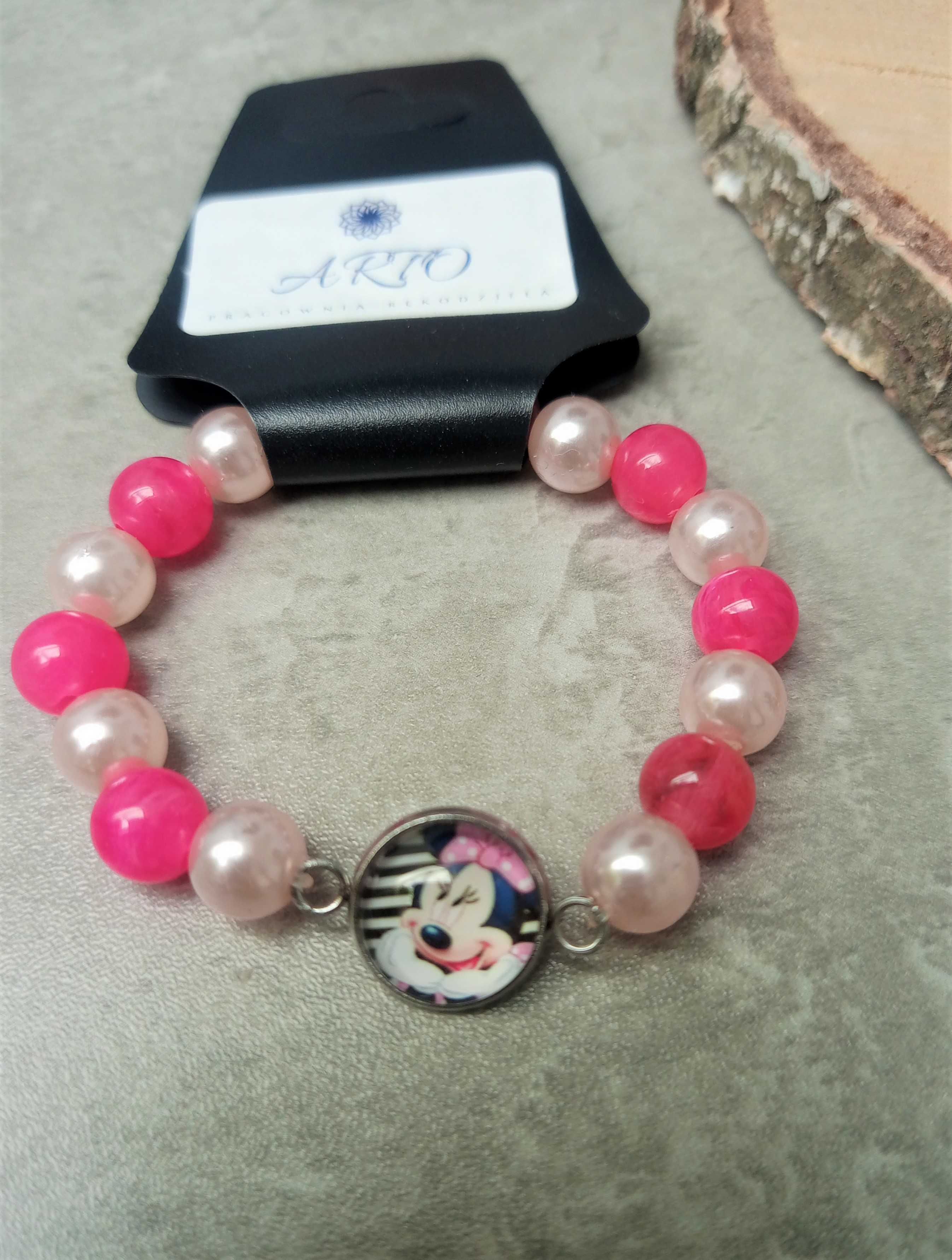 Bransoletka dla dziewczynki Myszka Minnie różowa perłowa prezent