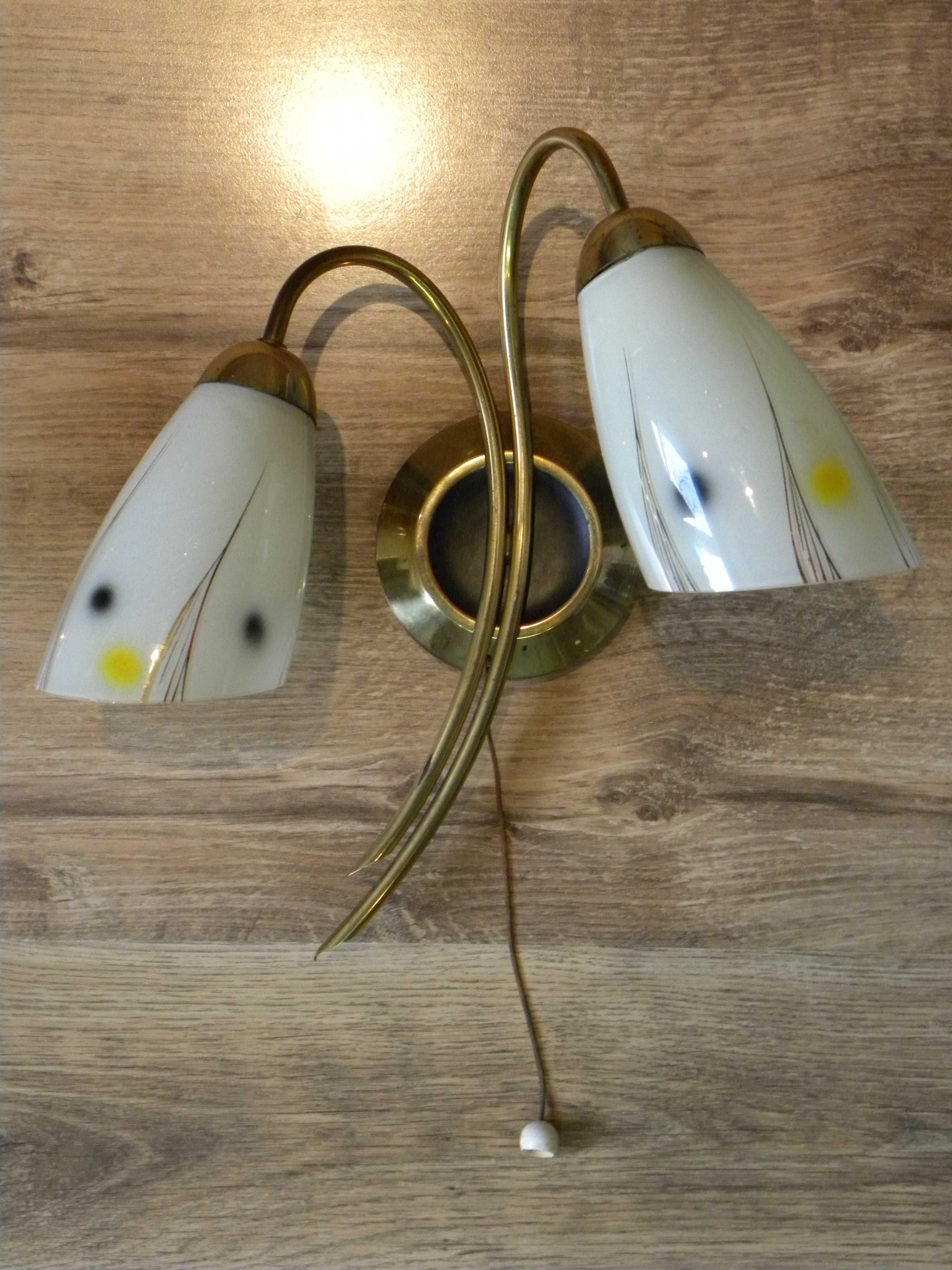 Dwa kinkiety mosiężne vintage lata 50/60  XX wieku lampki lampy