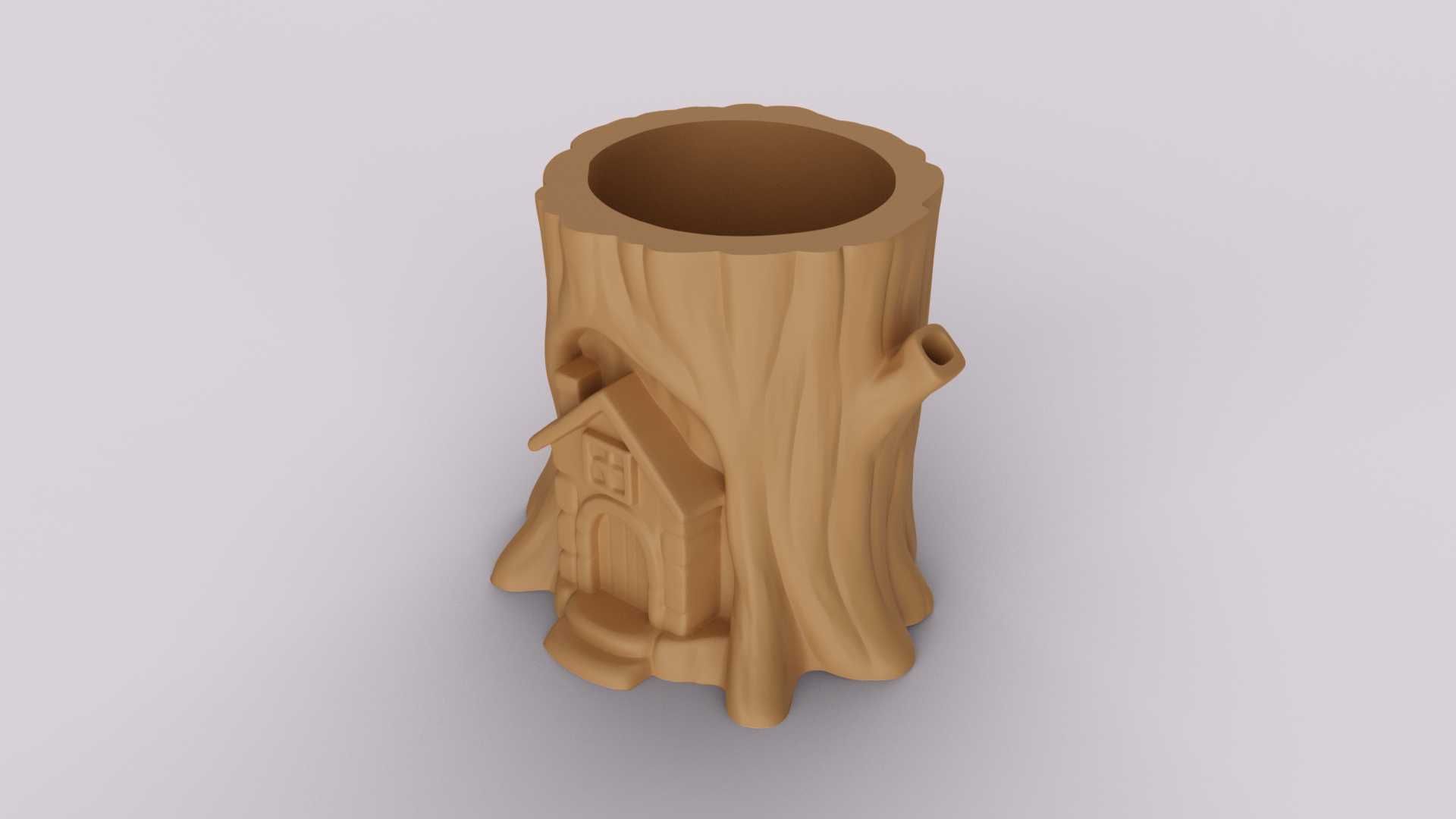 Vaso/Suporte Toco Árvore Casa 3D | Decoração Jardim Mágico