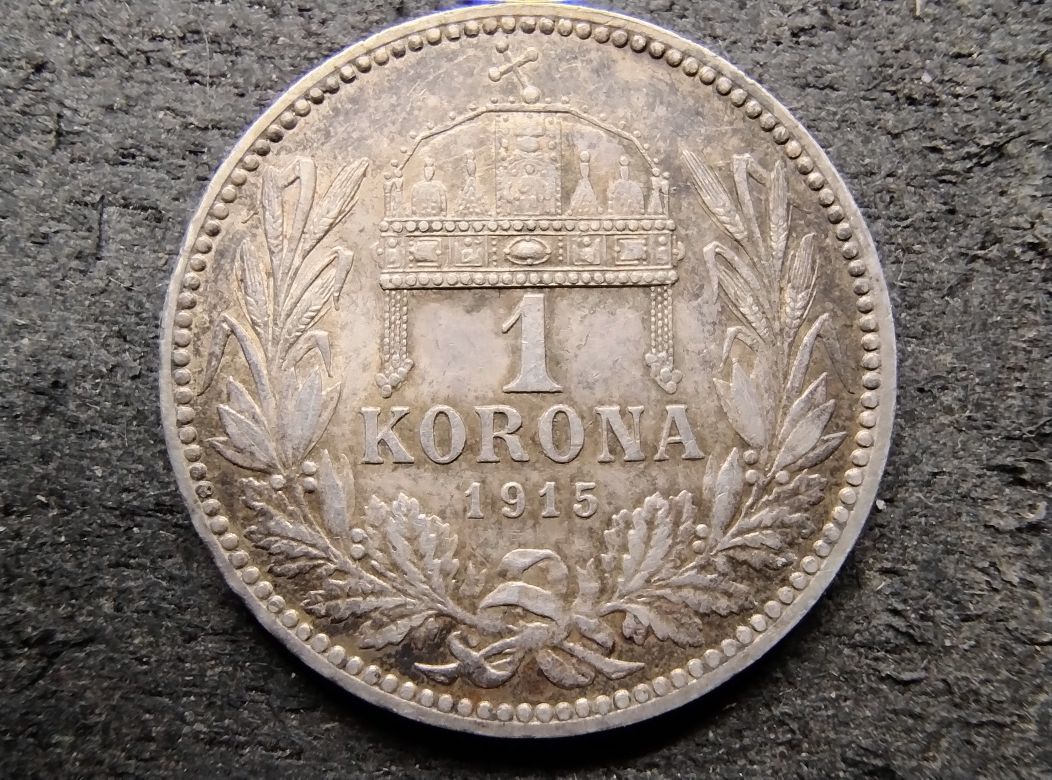 Austro_ Węgry 1 korona węgierska 1915 rok Franciszek Józef II srebro