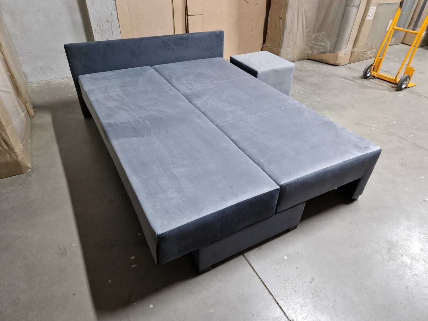NOWA sofa narożna z pufą BONNELL funkcja spania + duży schowek automat