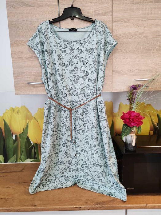 Wygodna miętowa sukienka midi Yessica rozmiar ok 46/48 bawełna/elastan