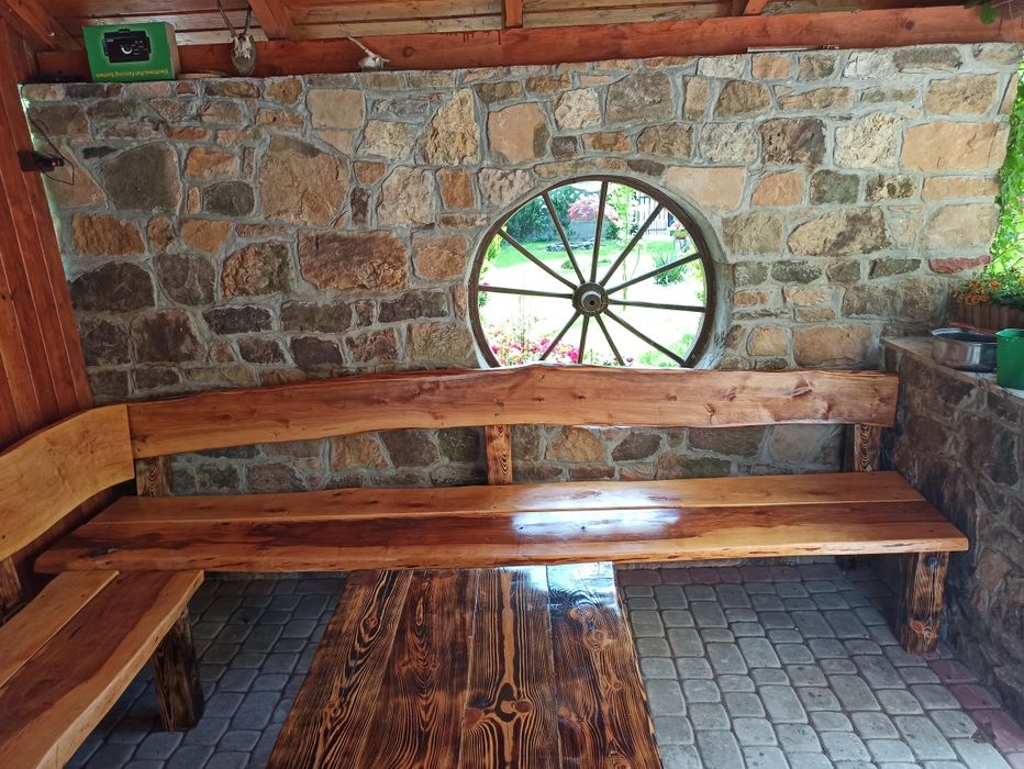 Stół drewniany zestaw ogrodowy altana