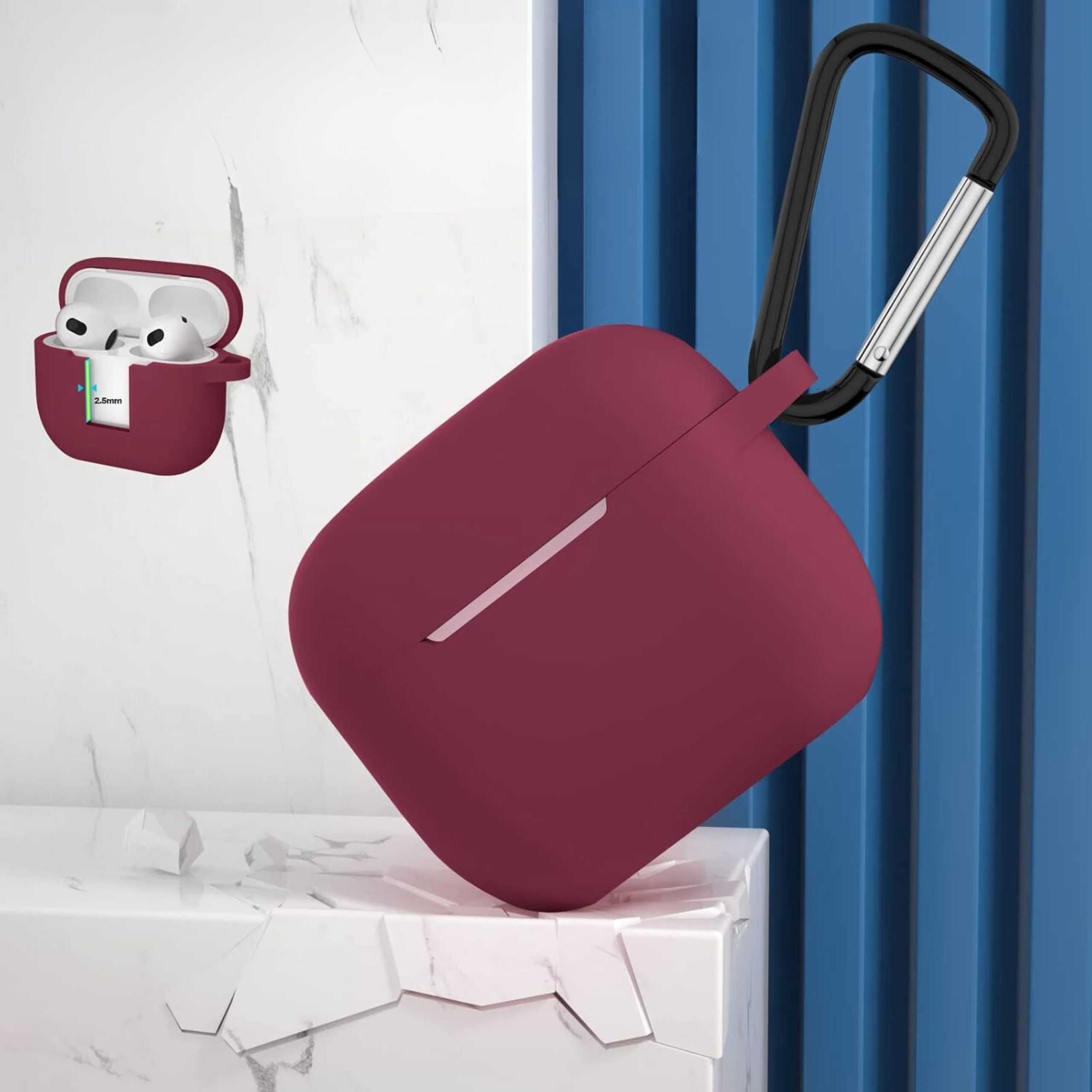 Etui case silikonowe do słuchawek AirPods 3 2021 bordowe karabińczyk