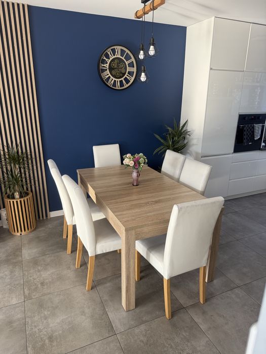 Stół rozkładany 160x80 dąb sonoma i 6 krzeseł po rozłożeniu 280