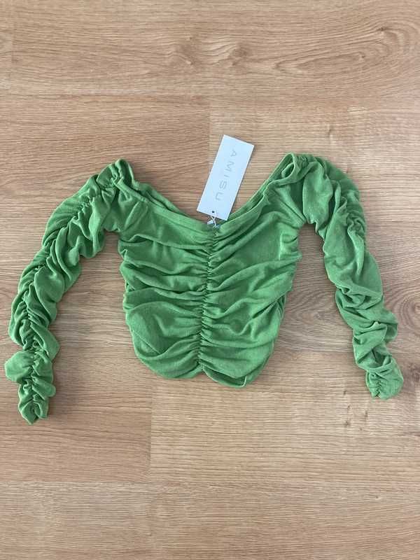 Cropp top bluzka zielona Hiszpanka z marszczeniami Amisu New Yorker XS