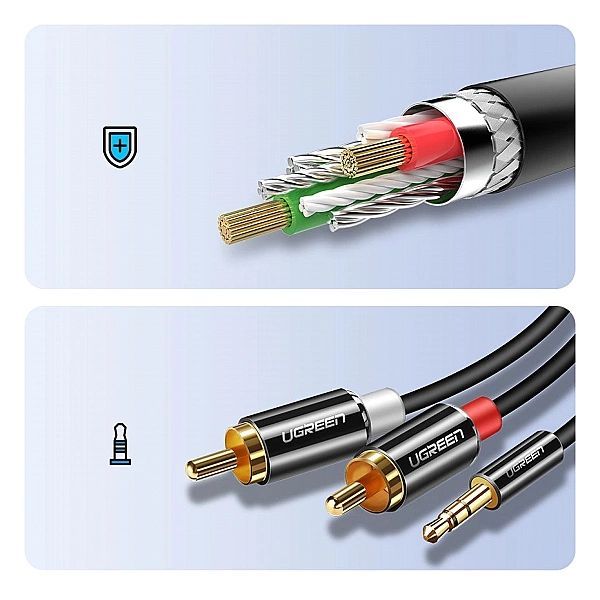 Ugreen kabel przewód audio 3,5 mm mini jack - 2rca 3m czarny (10590)