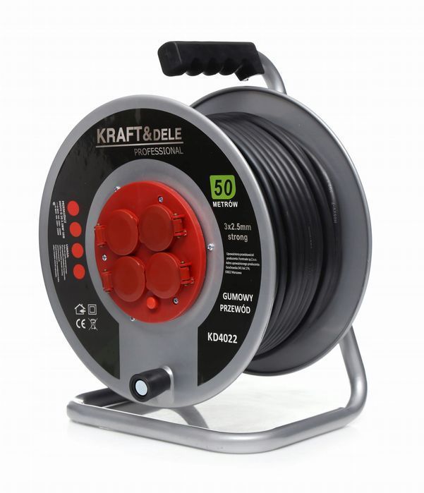 Przedłużacz Bębnowy 50M | 3×2,5Mm² | Metalowy Bęben | 4 Gniazda |16A