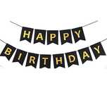 Girlanda urodzinowa HAPPY BIRTHDAY złote napisy 20x16cm, wstążka 5m