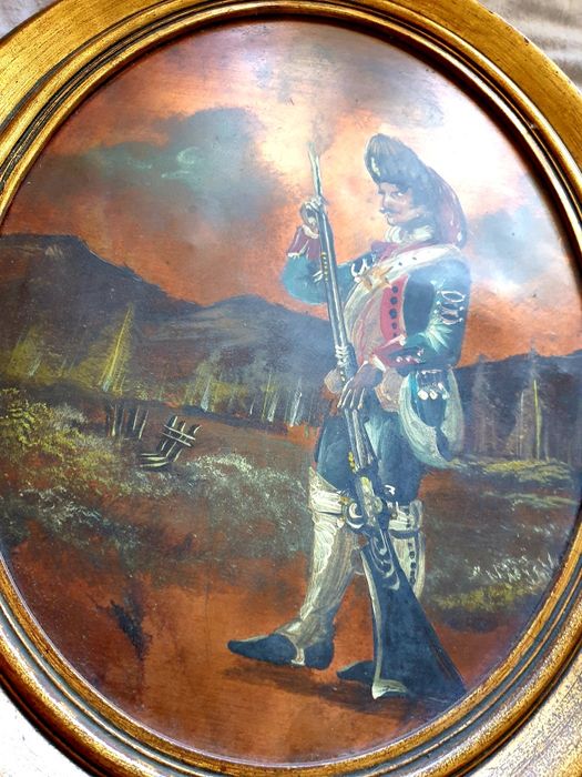 Militares - Par de antigas  pinturas em óleo sobre cobre