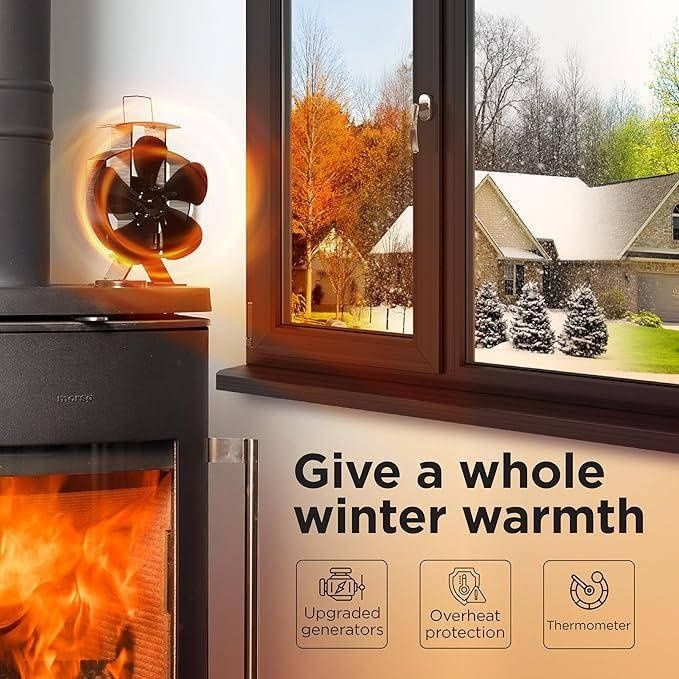 Вентилятор для дров'яної печі без електрики чорний  5 лопастей + терм