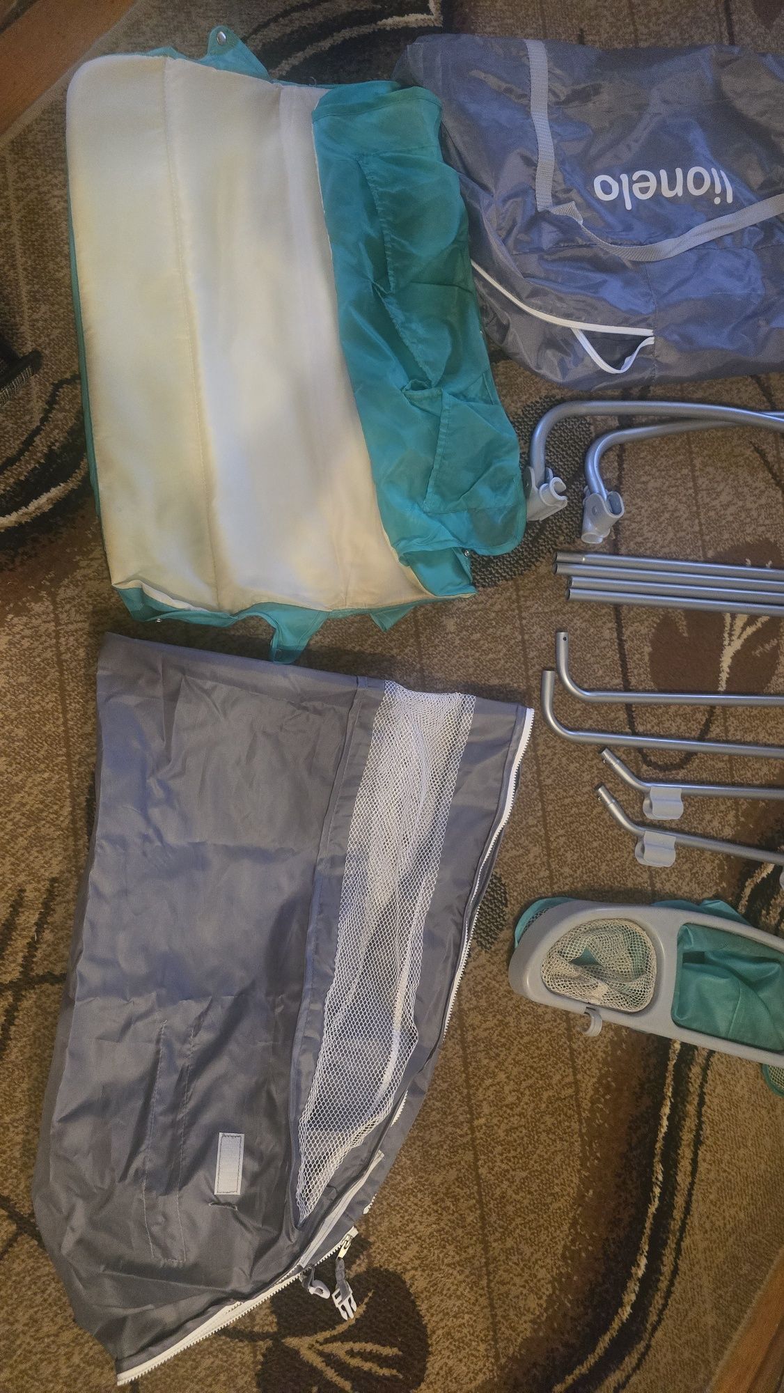 Łóżeczko 2w1 Lionelo Sven Plus Turquois jak Nowe e Grey