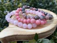 Набір браслетів з натурального каміння рожевий кварц, родоніт