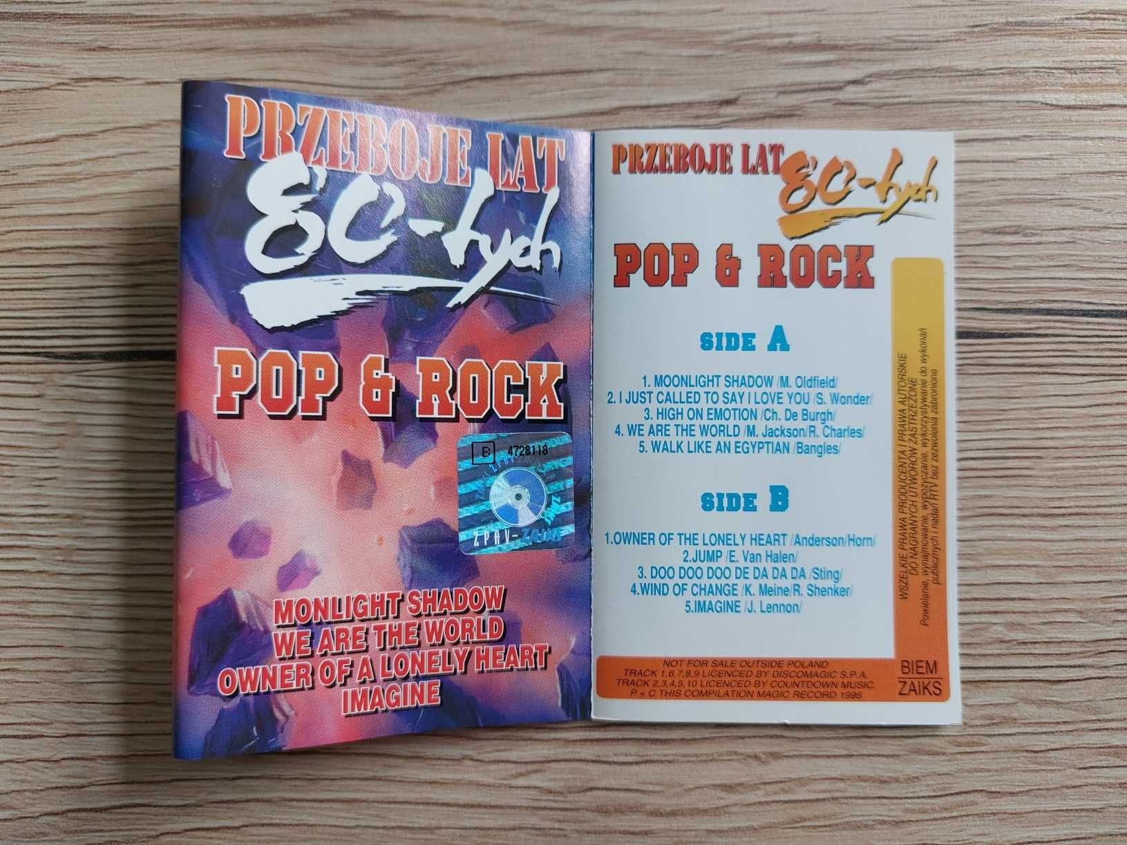 Przeboje lat 80-tych Pop&Rock -kaseta, muzyka pop, rock OKAZJA!!!