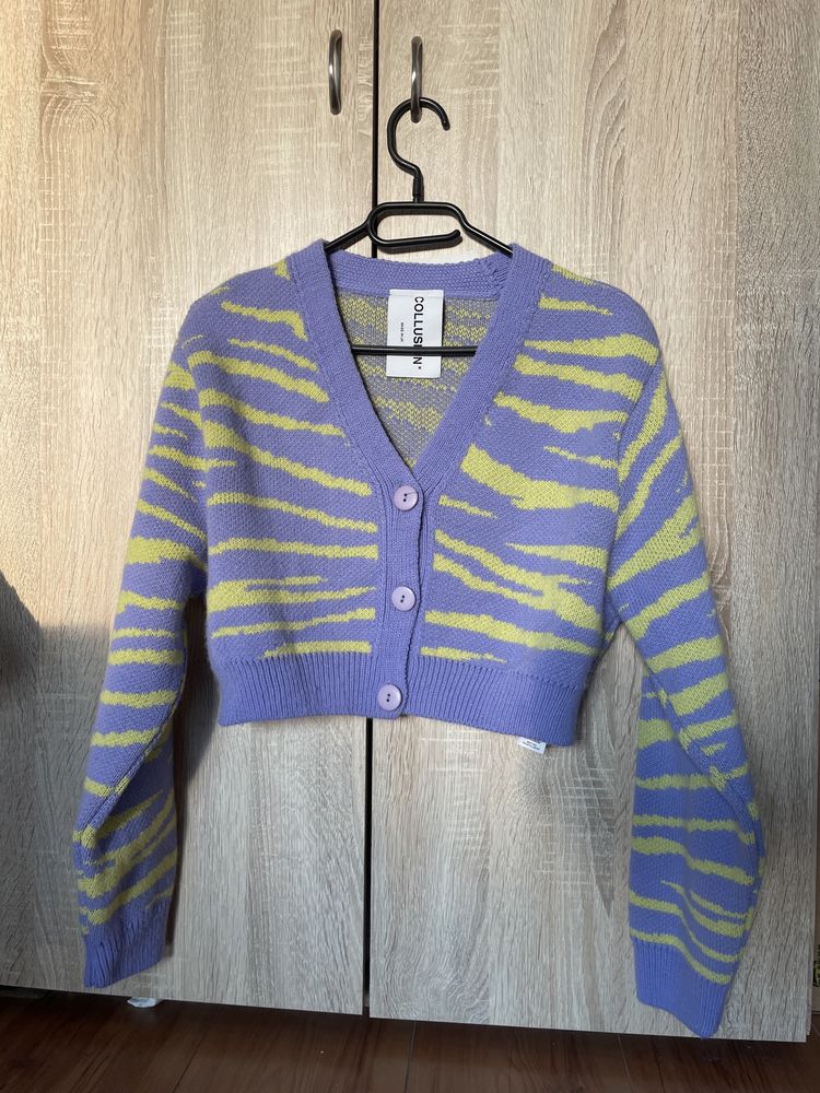 Krótki Sweter kardigan collusion zebra kolorowe paski XS