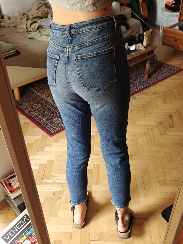 Spodnie jeansy niebieskie granatowe high waist