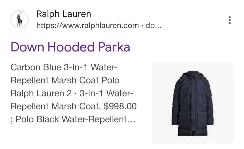 Пуховик парка Polo ralph lauren  s-m оригинал