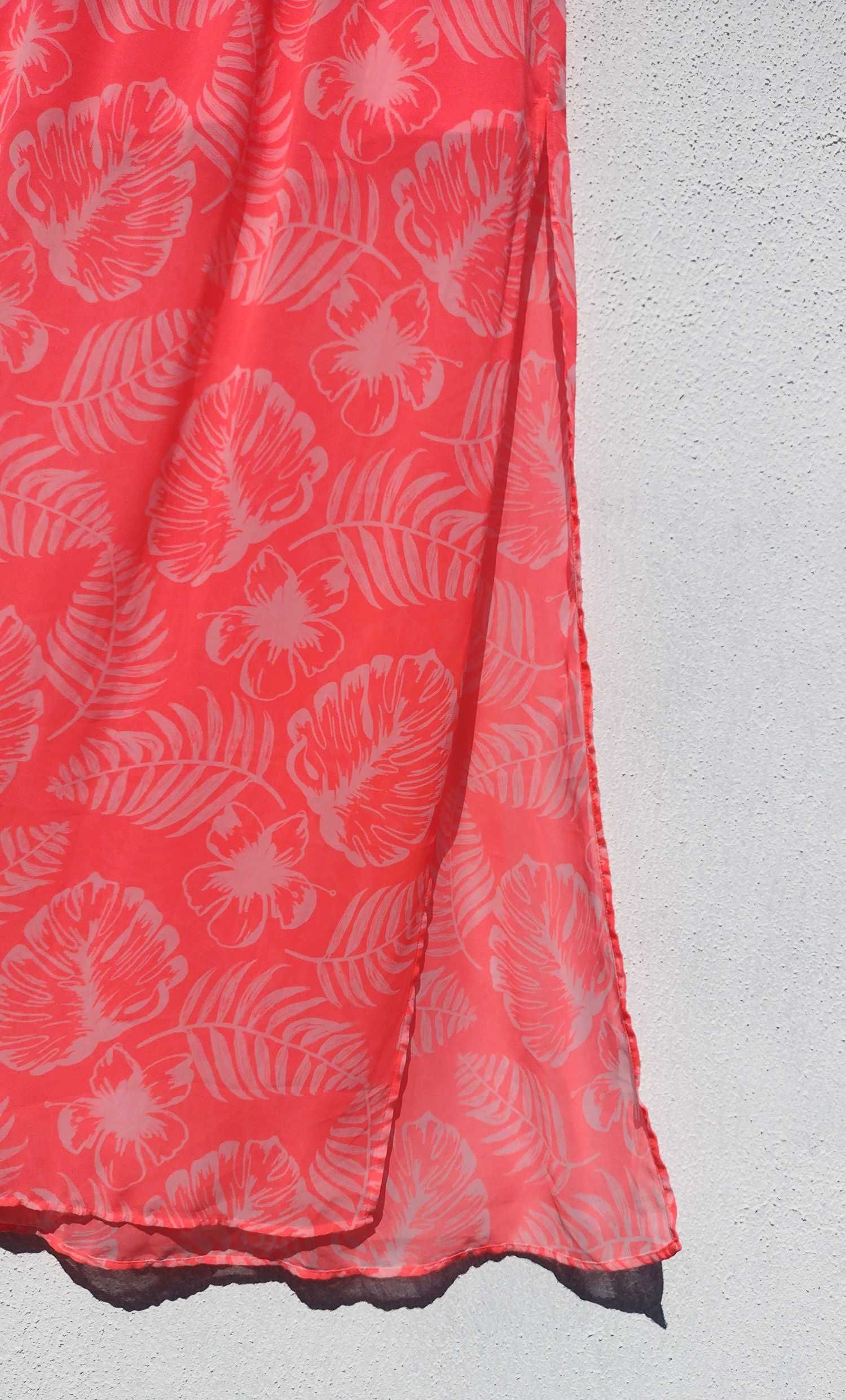 Яркая гелевая розовая длинная юбка с высокими разрезами H&M XS