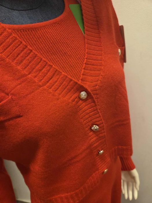 Zimowy Komplet Dzianinowy Sukienka + Sweter Czerwony   S M