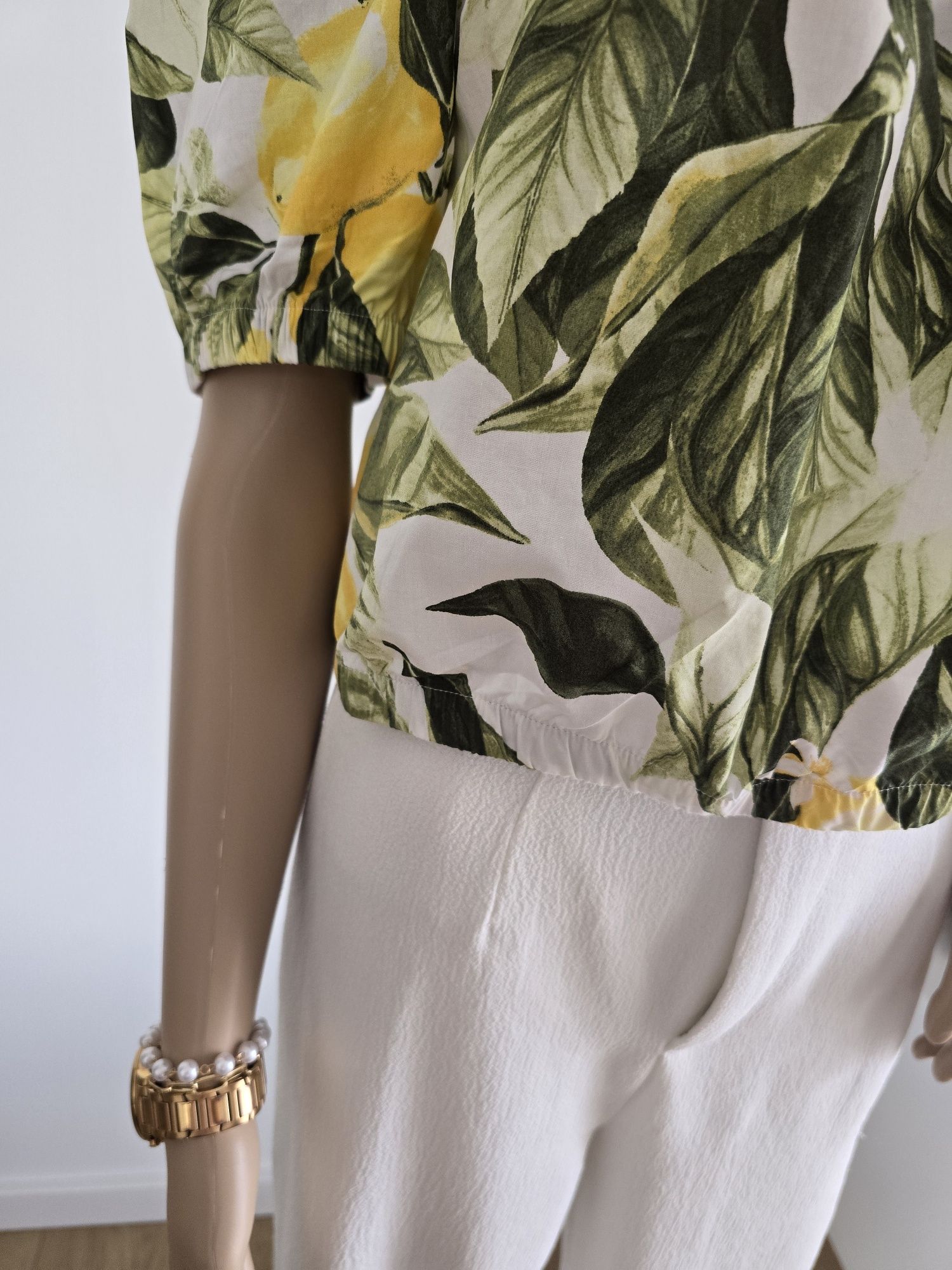 Bluzka kwiaty crop top 38 M bawełna H&M cytryny marszczona letnia