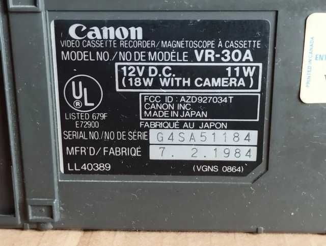 Gravador VHS Portátil Canon VR-30A
