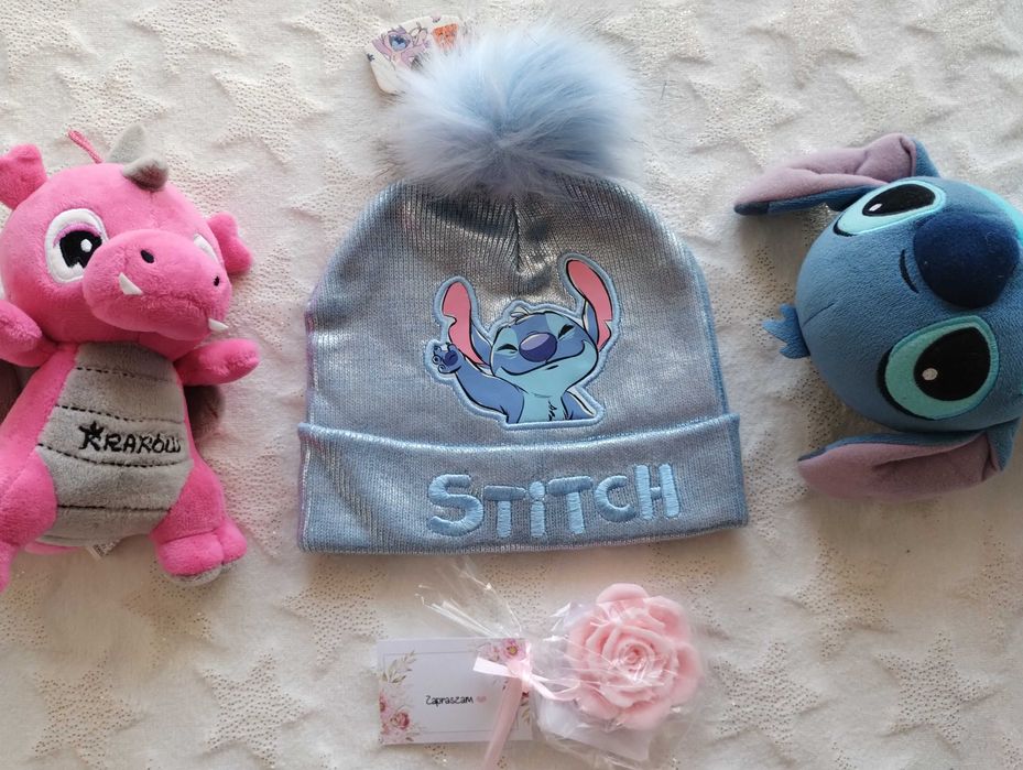 Czapka Stitch dla dziewczynki błyszcząca 2 4 latka z pomponem Stich104