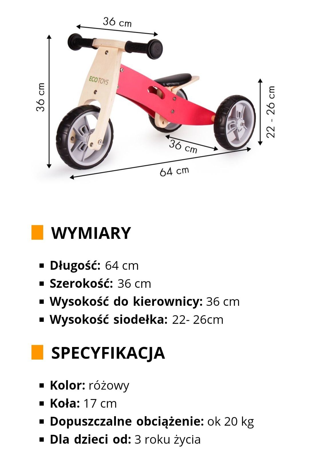 Rowerek biegowy, trzykołowy ,drewniany ecotoys 2 in 1
