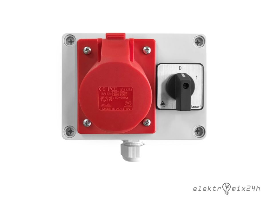 Skrzynka elektryczna z wyłącznikiem zasilania, gniazdo 1x16A 400V 5P