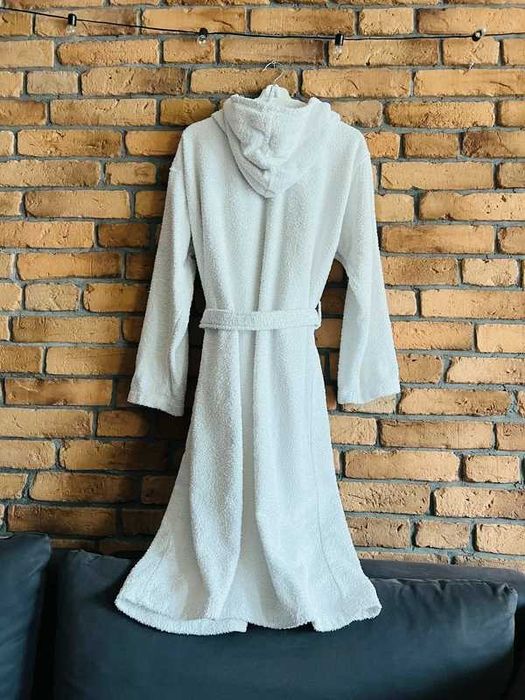 Biały szlafrok damski męski z kapturem bawełniany frotte L unisex