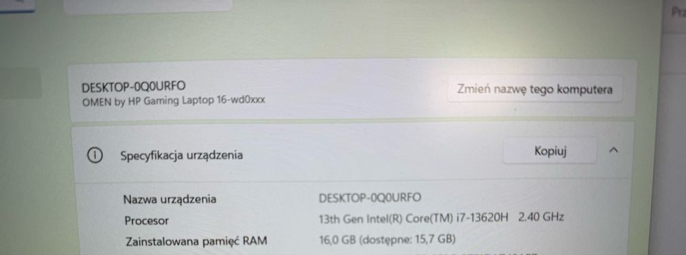 Bardzo Ladny Laptop HP Omen 16 i7 13 Gen 16GB RTX4060 1TB