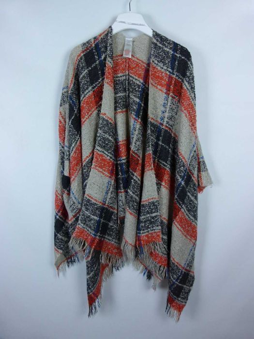 F&F szal ponczo krata / ONE SIZE uniwersalny