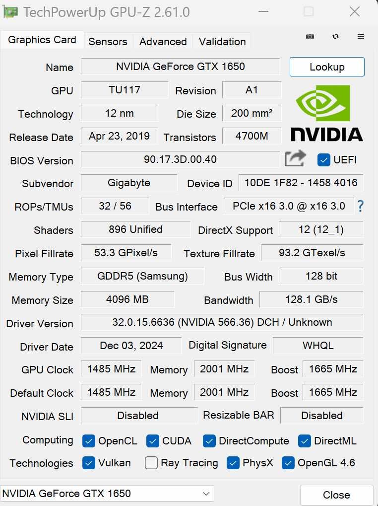 Відеокарта GeForce GTX 1650 MINI ITX 4G