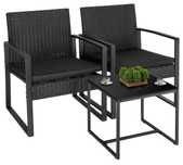 Zestaw MEBLE OGRODOWE 2x Krzesło + Stolik Czarny Elegancki Rattan Loft