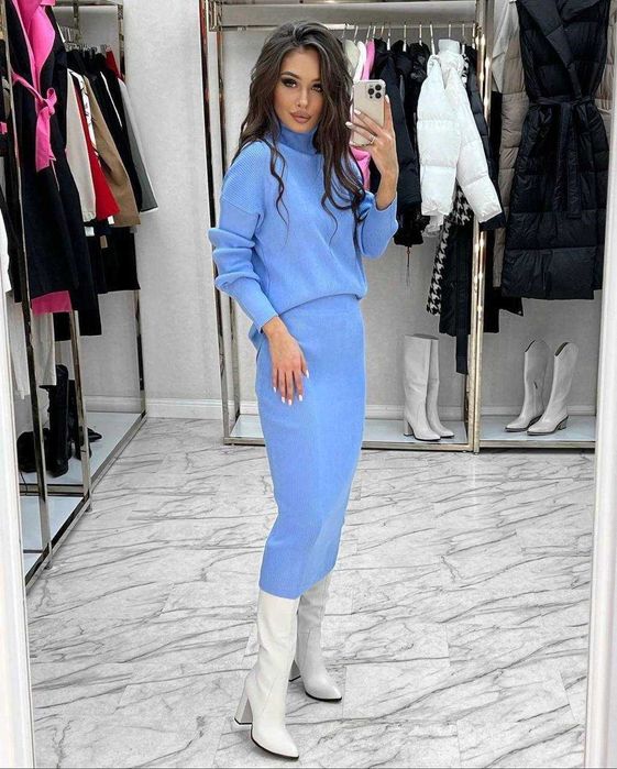 Костюм жіночий теплий з ангори спідниця светер | женский модель 1139