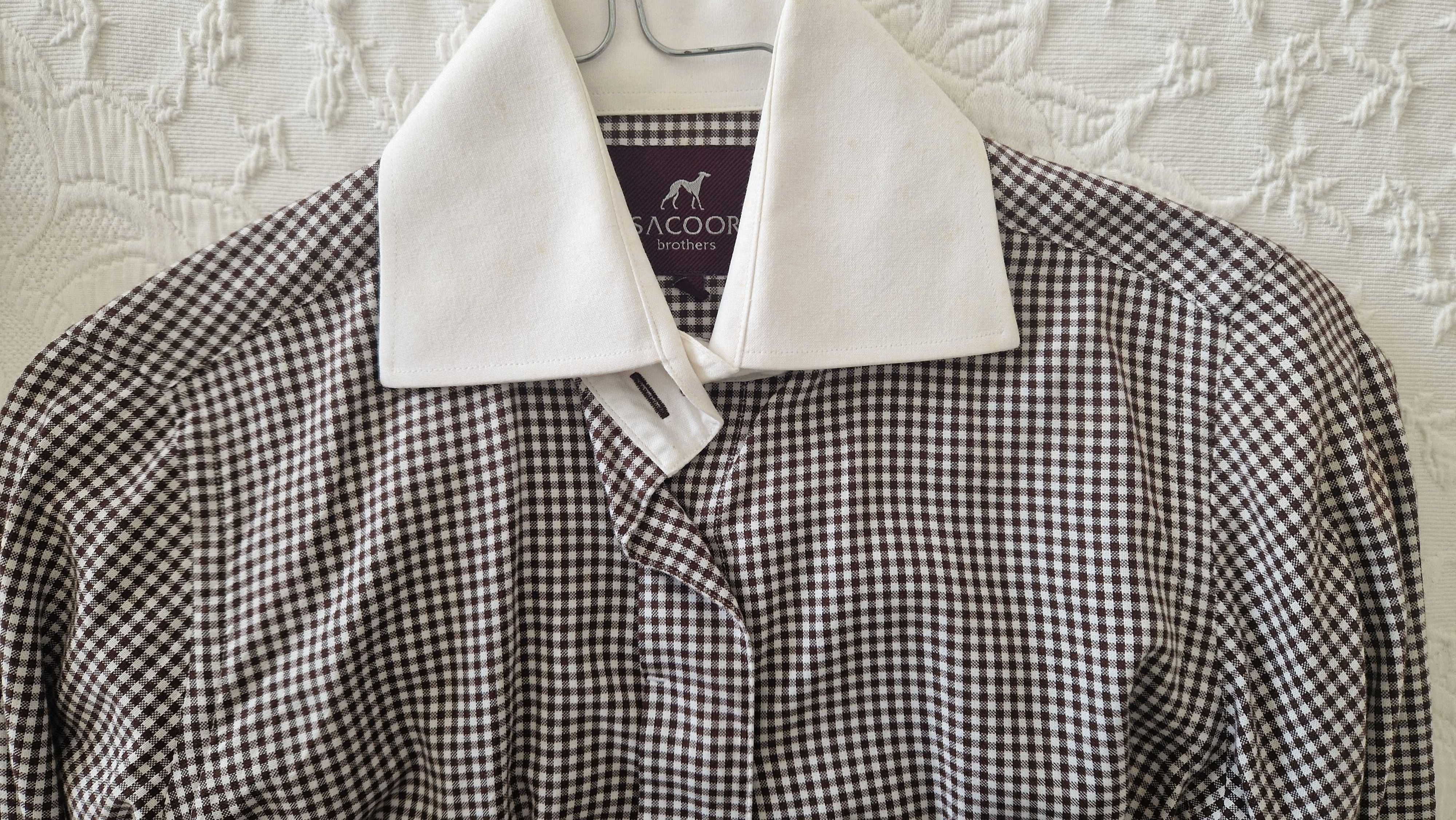 Camisa Sacoor Brothers, quadrados castanha e branca, tamanho 36