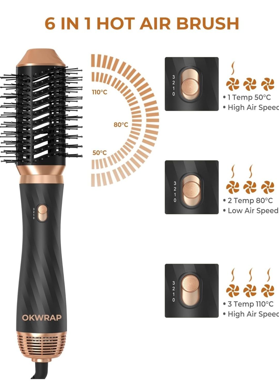 OKWRAP Hair Styler Airstyler zestaw 6 w 1 z okrągłą suszarką do włosów
