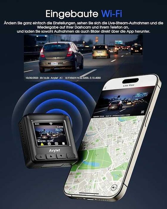 Kamera samochodowa Dashcam WiFi 2K, miniaturowa kamera przednia