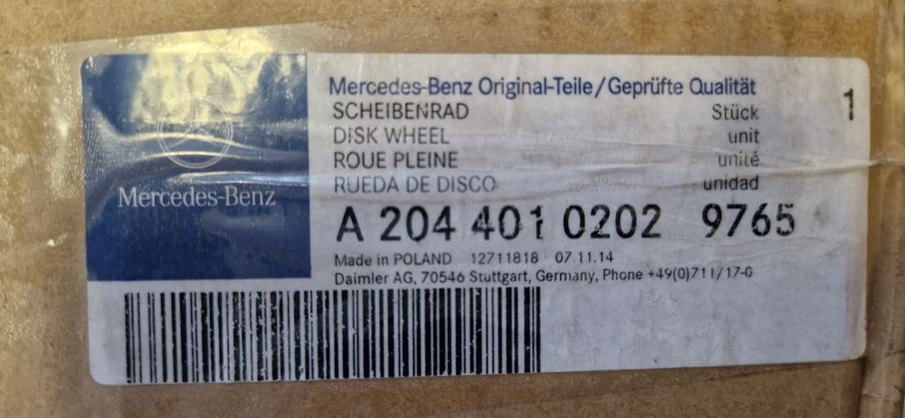 Felga Mercedes w204 klasa C 7,5jx16h2 et 53 OE Nowa