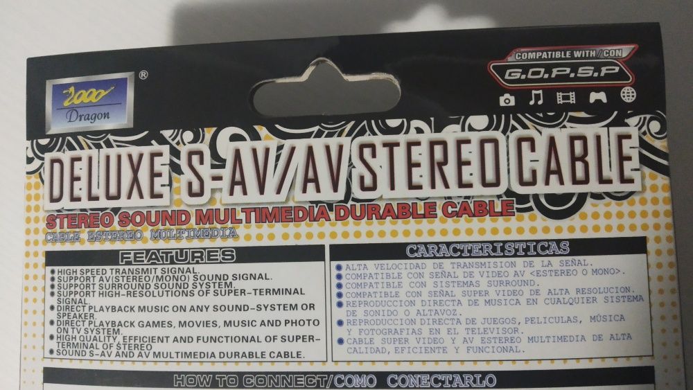 Cabo PSP go para ligar á TV Dragon Pro Deluxe S-AV/AV NOVO e SELADO