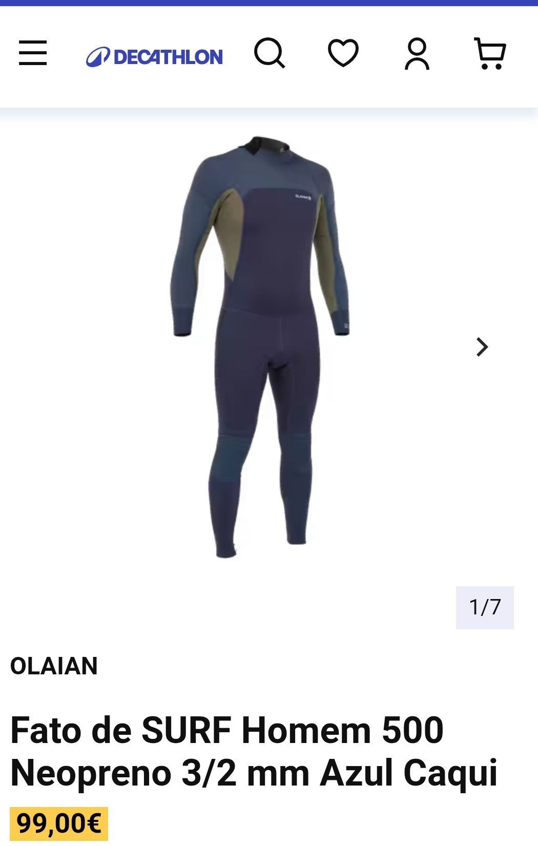 Fato de surf e mergulho p/ homem Olaian 500 neopreno   3/2  azul caqu