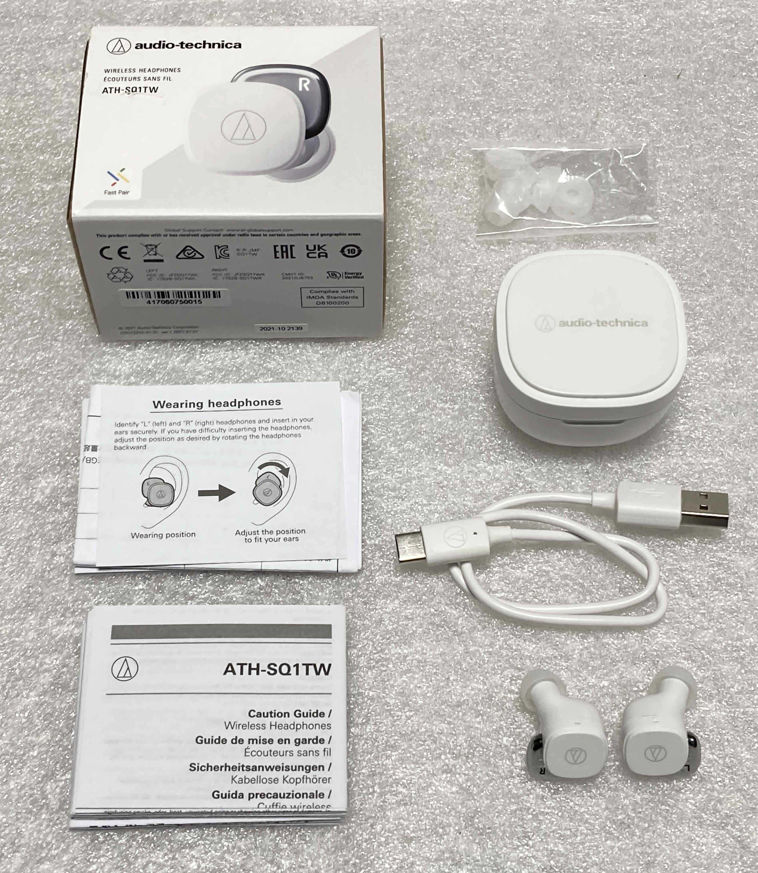 Słuchawki Bezprzewodowe Audio-Technica ATH-SQ1TW Pudełko Komplet