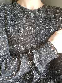 Reserved, czarna bluzeczka, kwiecisty wzór, baskinka, cienka,r S/M