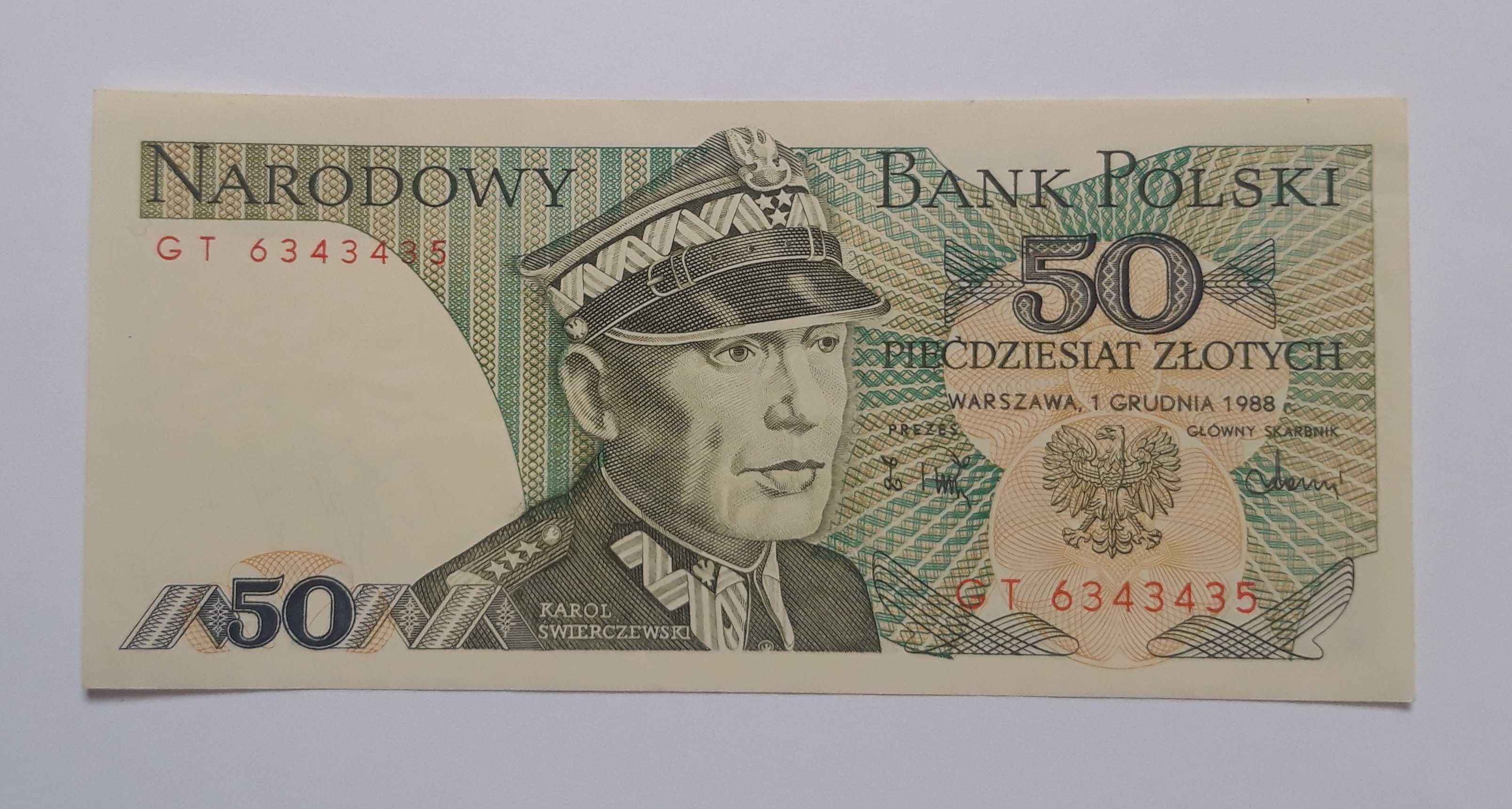 Banknot 50 złotych 1988 Karol Świerczewski UNC seria GT