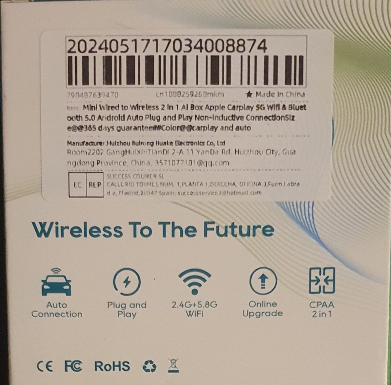 Bezprzewodowy Android Auto i CarPlay do 99proc. aut Adapter WiF i BTi